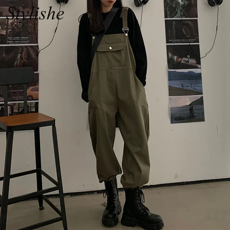 Комбинезон женский с широкими штанинами винтажный Свободный Повседневный