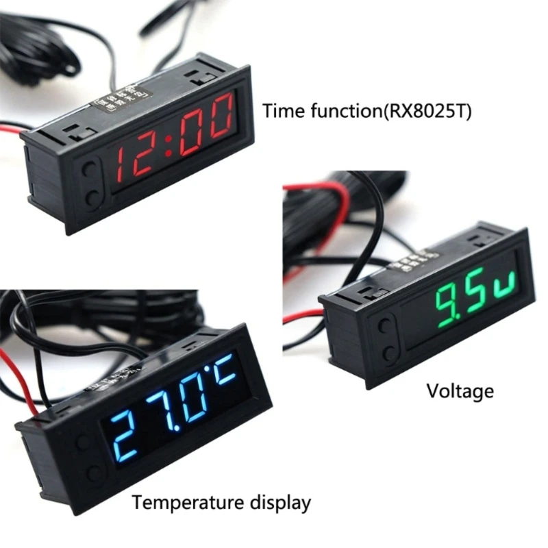 

3-in-1 Multifunction Luminous Car Clock Thermometer Voltage Meter