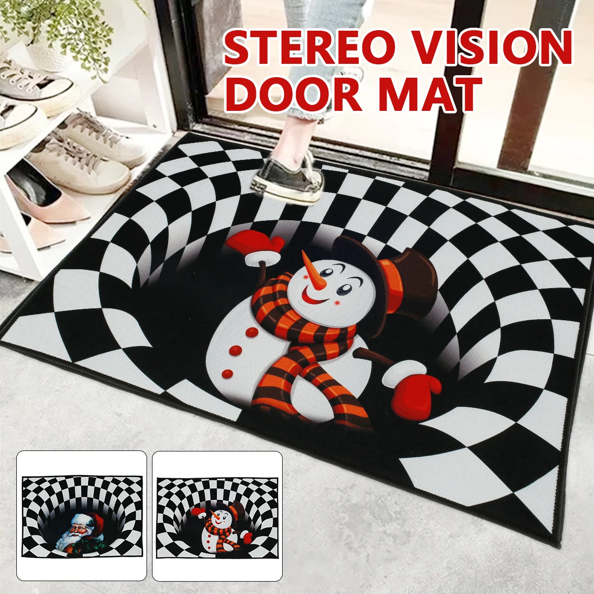 

3D вихревой иллюзионный дверной коврик, Рождественское украшение, Придверный коврик с оптической иллюзией, Забавный 3D ковер с визуальной ил...