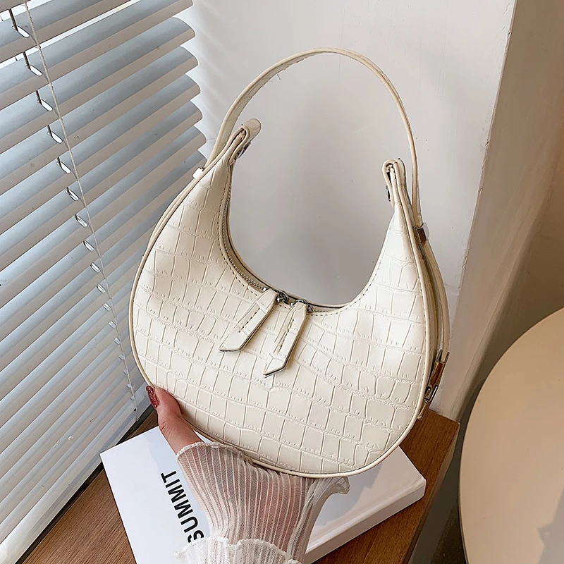 

2022 Fashion Vintage Wallet Double PU Leather Women Luxury Designer Handbag Purses Zipper Half Moon Crescent Hobos Shoulder Bags
