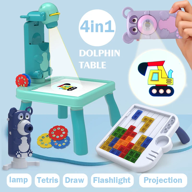 

Montessori LED Projector Drawing Table Board Games Painting Puzzle Desk Educational Learning Writing Tablet Tetris Children toy