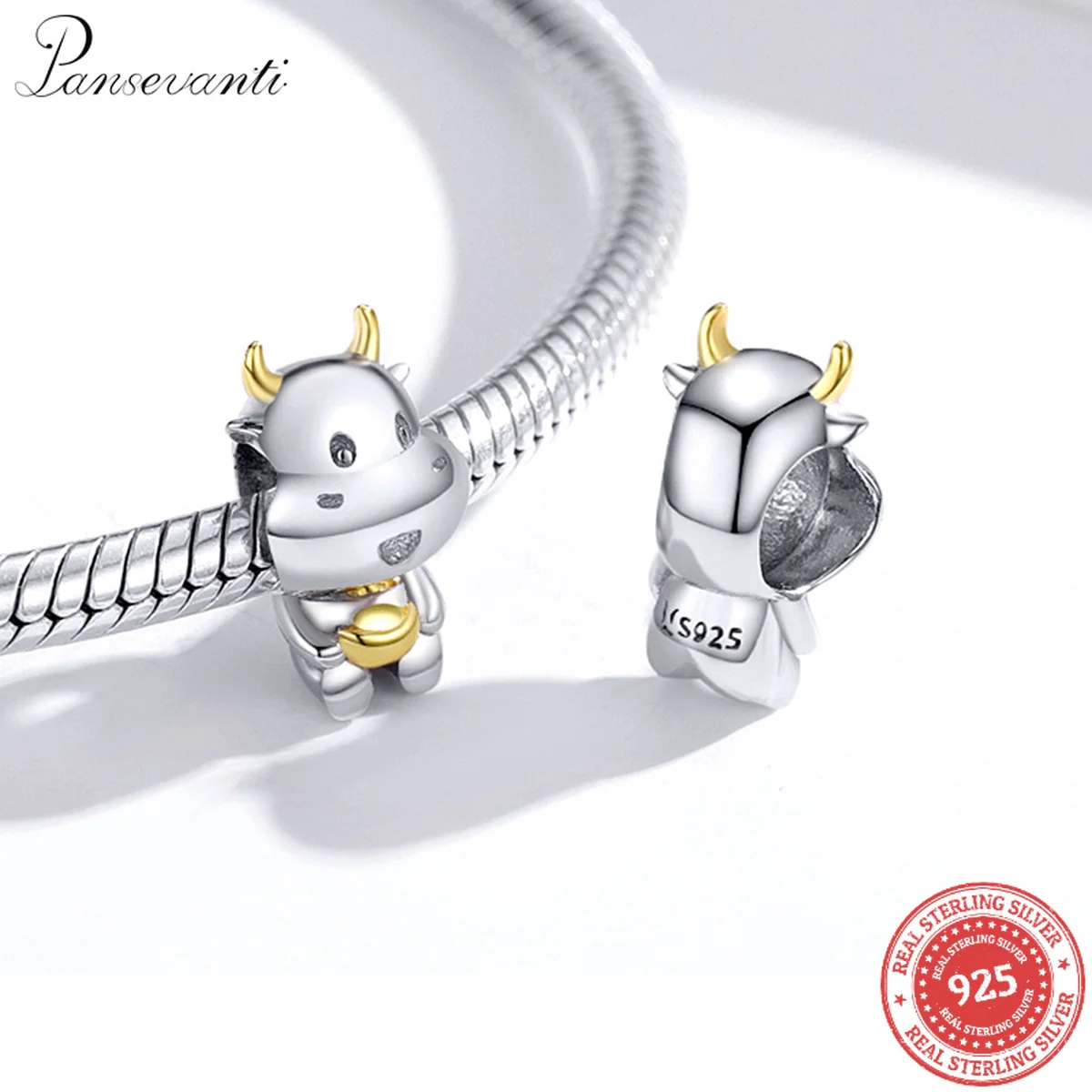 

Игрушка «Счастливая Корова» из серебра 925 пробы с бусинами позолоченные милые икры новогодние Подвески из бисера на удачу для браслетов