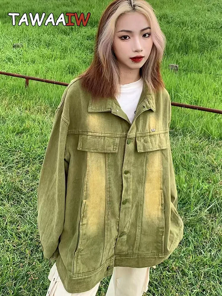 

Tawaaiw Denim Coat Women Long Sleeve Korean Style Y2K Autumn Spring Black Jaket Jeans Woman Tops Lady Outerwear Vintage 2022