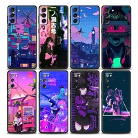 vaporwave glitch anime phone case for samsung galaxy s7 s8 s9 s10e s21 s20 fe plus ultra 5g soft silicone
