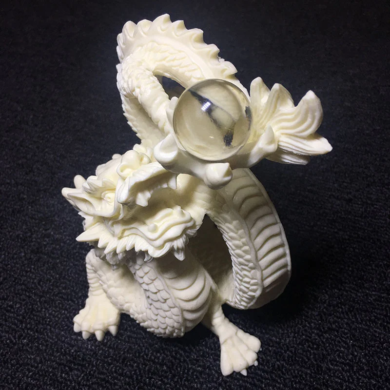 

White dragon play bead statue，Exquisite hand-carved，Modern art sculpture，High-end home decorations，Chinese mascot gift statue