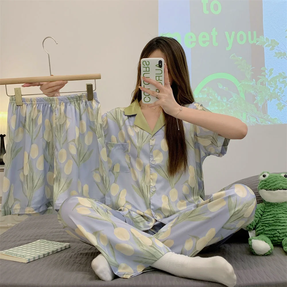 

Женские пижамы летние тонкие Пижамные шорты с коротким рукавом свободные милые комплекты из двух предметов для женщин Kawaii комплекты одежды Harajuku