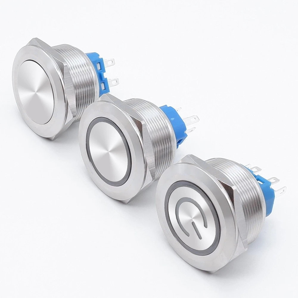 

30mm Metal Push Button Two Way Switch LED 12V 5V Big Reset Self Locking Ring Power Supply Car Auto Engine Start Waterproof Blue