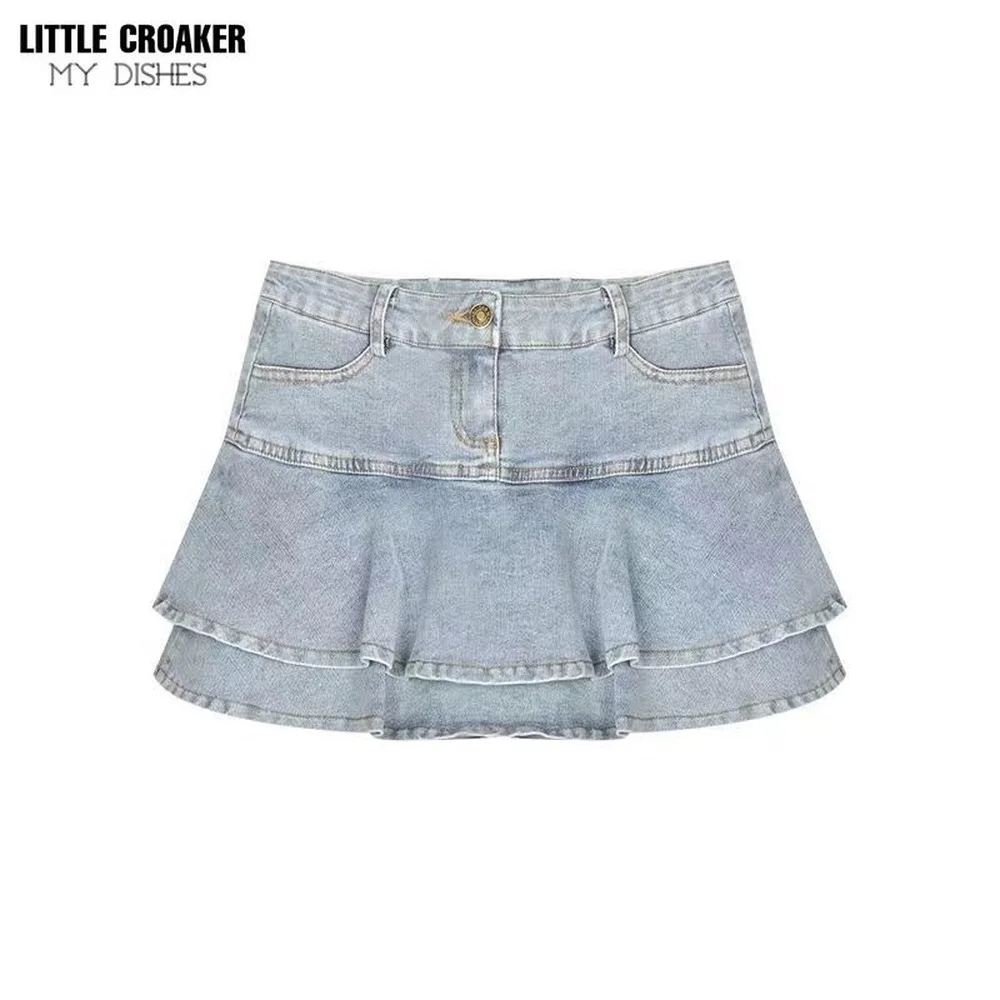 

Harajuku Denim Skirt Womens Elastic Waist A Line Pleated Mini Jean Skater Preppy Style Blue Summer Casual Lolita Skirts Clothes