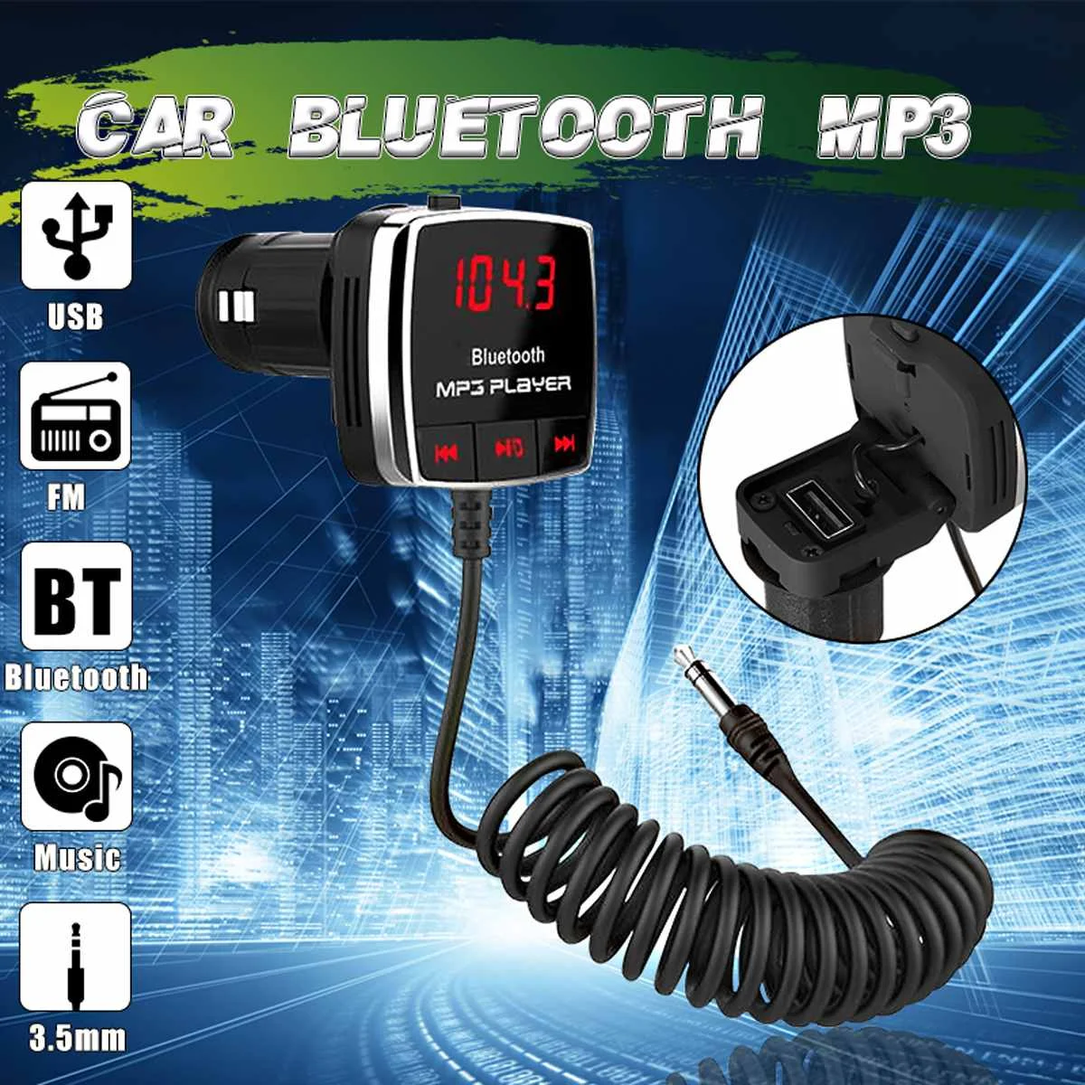 

New 3.5mm Jack AUX bluetooth 4.0 Adapter for Car MP3 Player Wireless Auto Speakerphone USB FM Modulator Handsfree Car Kit