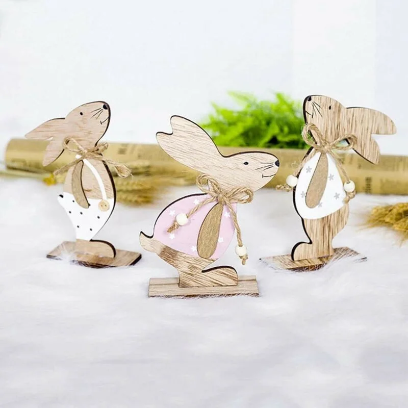 

Mini Cute Decor Gift Ornaments Wood Home Accessories Wooden Bunny Easter Rabbit
