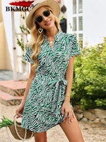 bkmgc floral printed dress for women summer ruffle short sleeve green vntage dresses old french style boho bohemian hippie 2690