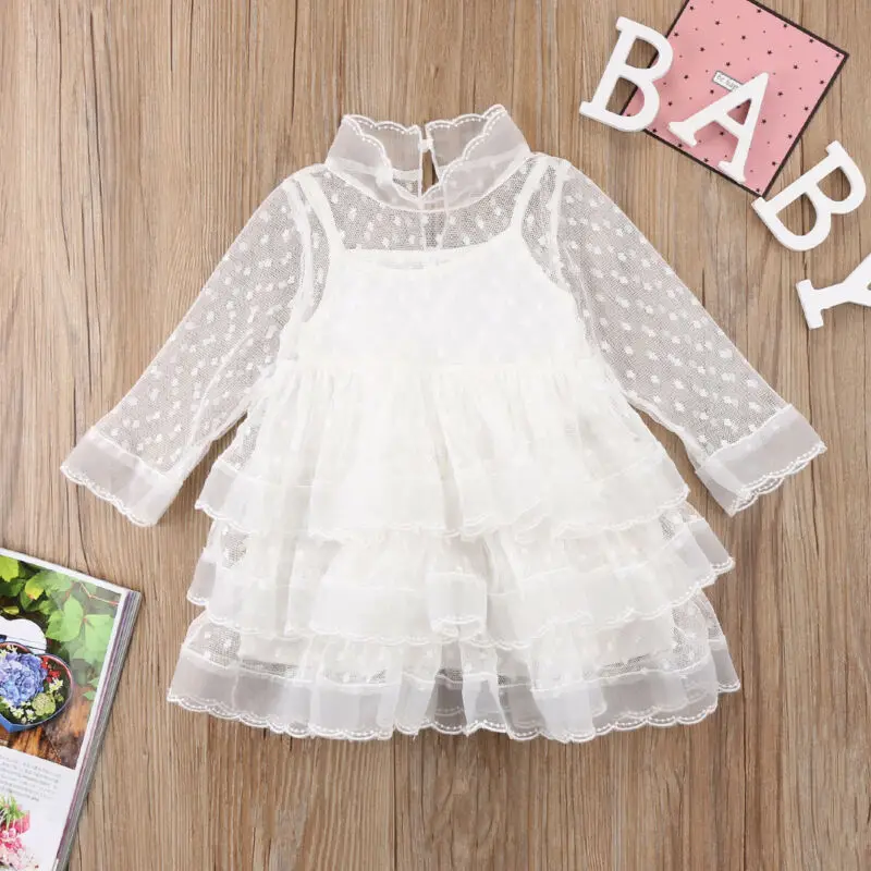

Fashion Kids Baby Girls Princess Dress Dot Lace Tulle Dress Hollow Out Pageant Party Birthday Wedding Dresses Clothes