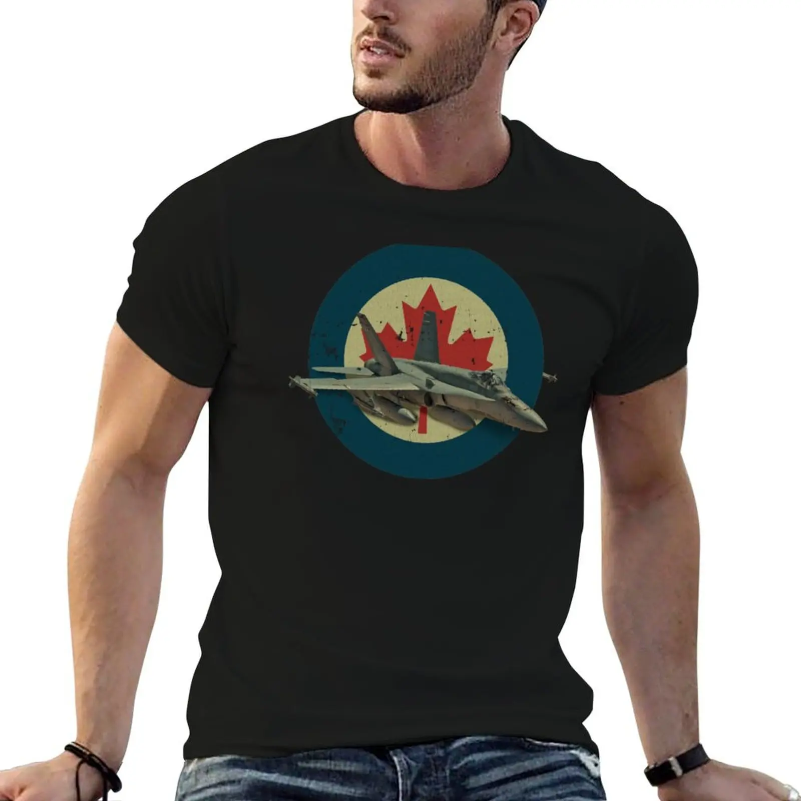 Фото ВИНТАЖНАЯ ФУТБОЛКА VINTAGE - Airforce Canada RCAF CF-18, аниме-футболка, мужские футболки, белые мужские футболки, комплект мужских футболок №1