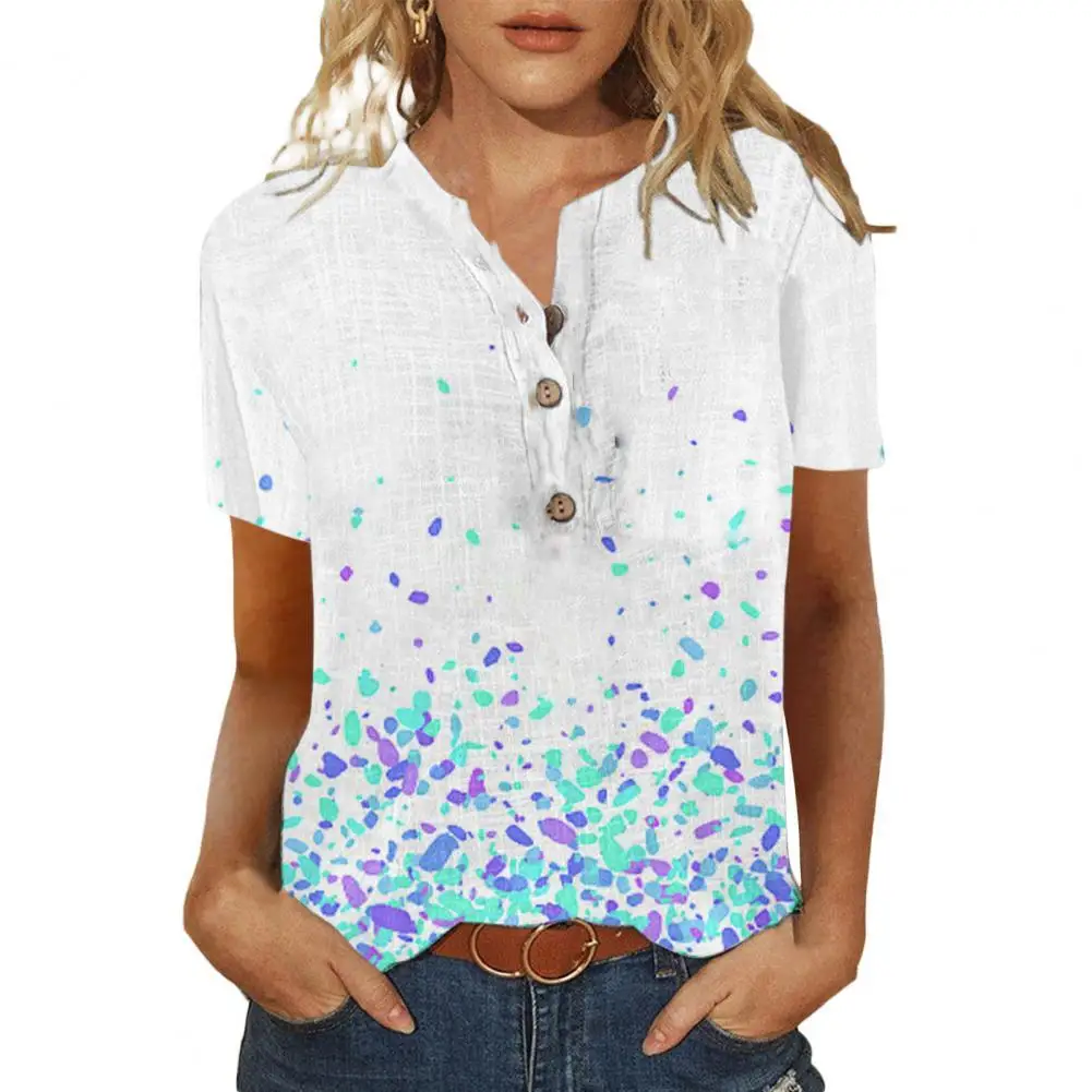 

Женский свободный пуловер с цветочным принтом, летний топ на пуговицах с воротником, блузка