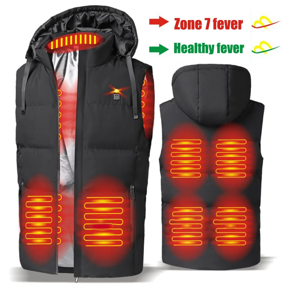 

Smart Thermal Clothing Vest Autumn Winter Warm USB Electric Heated Vest Waterproof Hooded Waistcoat 3 Modes for Hunting Hiking