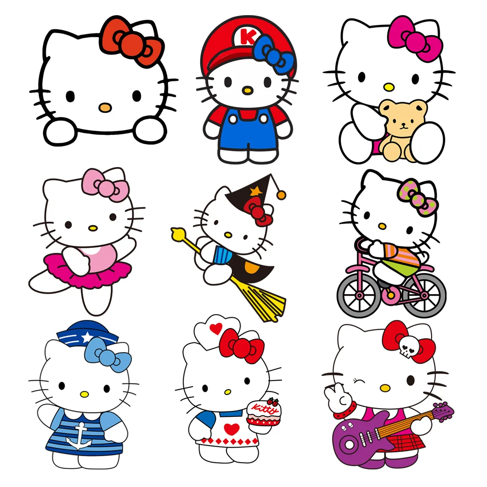 

Cute Hello Kitty Iron On Heat Transfer Stickers For Children's Clothing Kawaii Thermoadhesive Patches Custom Patch Free Shipping