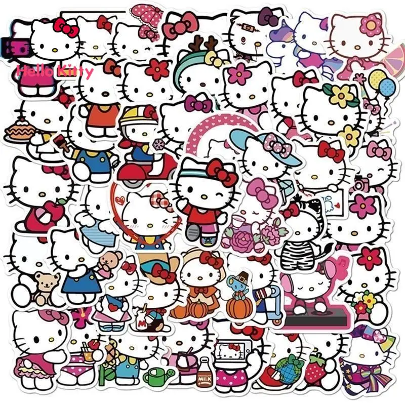 

100pcs Hello Kitty Stickers Material Phone Case Water Cup Stickers Kids Toys Kindergarten Puzzle Reward Stickers
