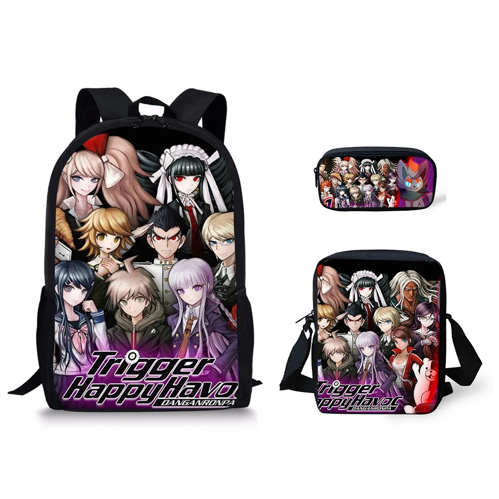 Creative Danganronpa Pattern 3D Print 3pcs/Set pupil School Bags Laptop Daypack Backpack Inclined shoulder bag Pencil Case |