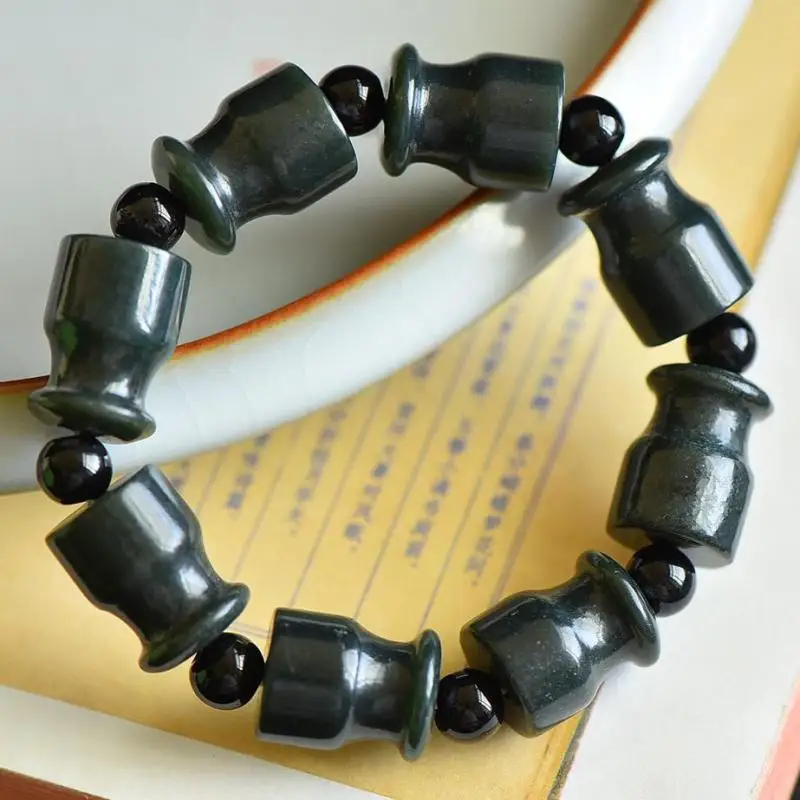 

Natural Hetian Green Jade Bracelet Men Women Healing Jewelry Bangle Real Chinese Xinjiang Nephrite Bead Elastic Beaded Bracelets