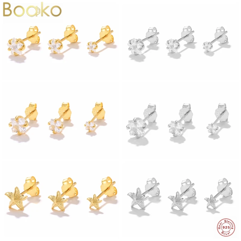 

BOAKO 3pcs/set Real 925 Sterling Silver Small Cute Petal Stud Earrings For Women Piercing Earings Gifts Fine Jewelry Pendientes
