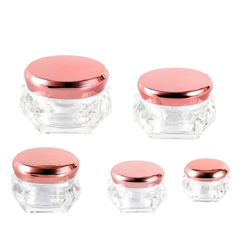 

Cosmetic Pots Clear Acrylic Sample Refillable Container 5g 10g 15g 20g 30g Rose Gold Lid Empty Skincare Facial Cream Jars 20pcs