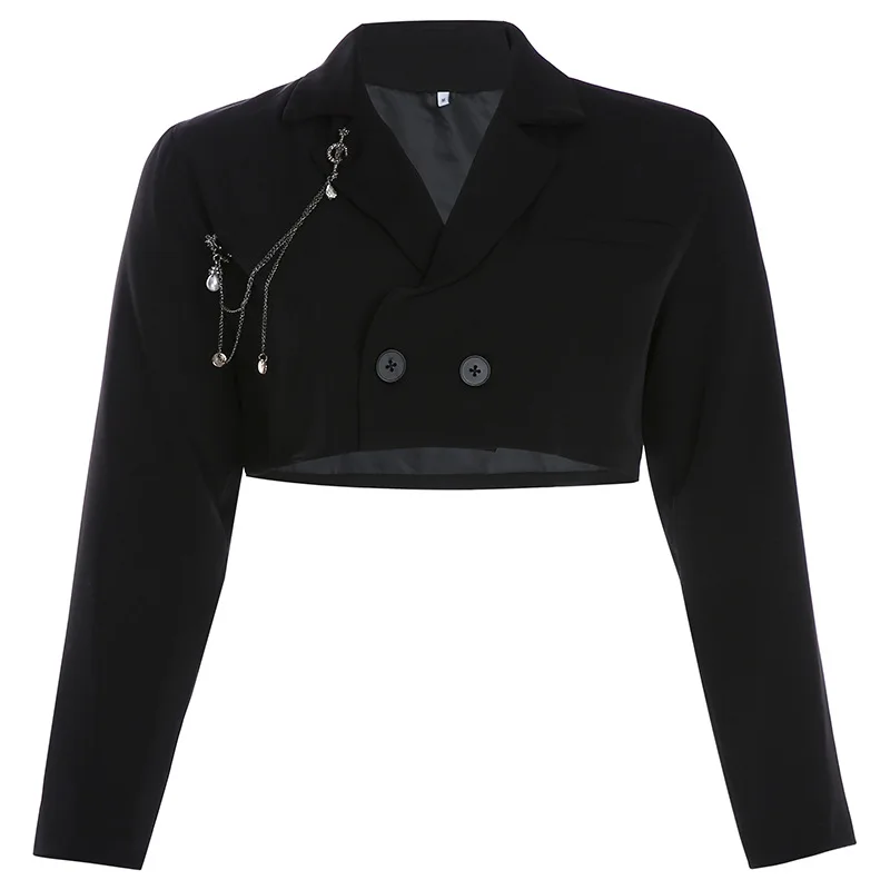 Women Gothic Chain Short Blazer Solid Color Single Breasted Short Suit Street Indie Fashion Punk Clothing Cool Girl Blazer Suits