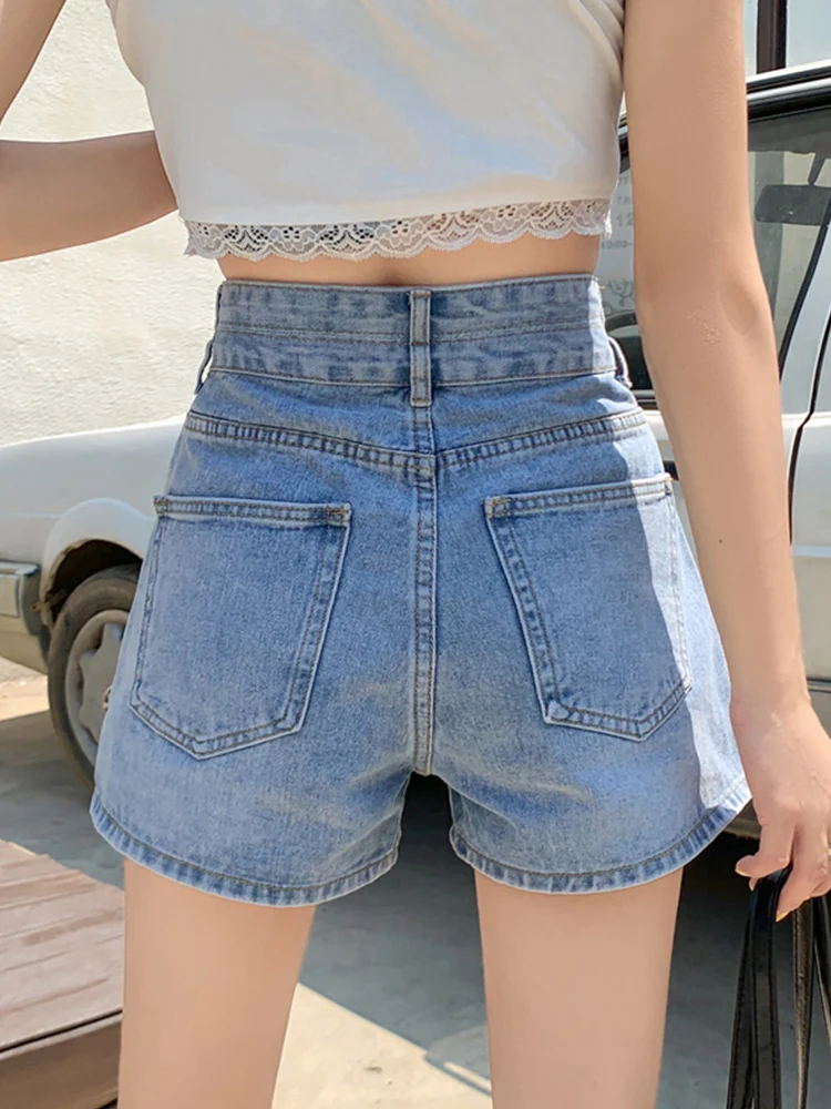 New Spring Summer Women High Waist Wide Leg Denim Shorts Streetwear Female Button Loose Jeans Shorts Bottoms