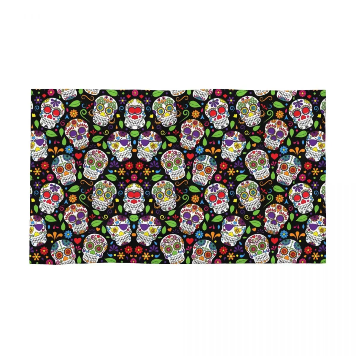 

Colorful Sugar Skull Flower Black Pattern Face Towel Personalized Mexican Day of the Dead Breathable Cotton Bath Towels