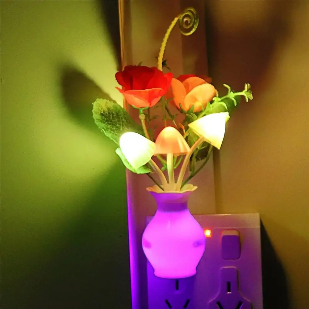 

Novelty Rose Colorful LED Lilac Night Light Lamp Mushroom Lamp Romantic Lilac Night Lighting for Home Art Decor US/EU Plug New