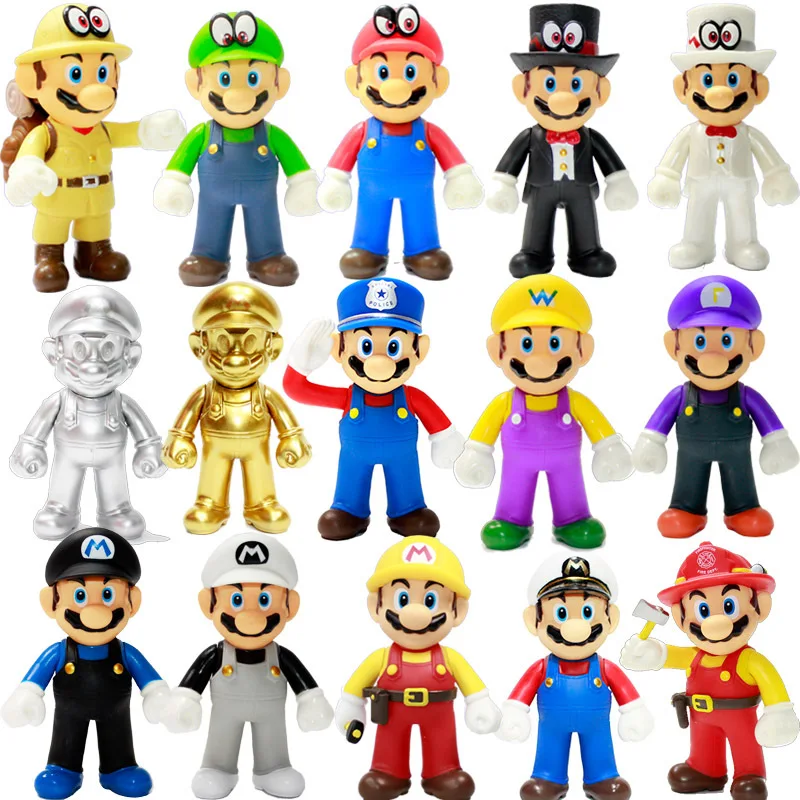 

Games Super Mario Bros Toys Anime Figures Luigi Yoshi Mushroom Toad Donkey Kong Peach Bowser Dolls Model Collection Kids Gifts