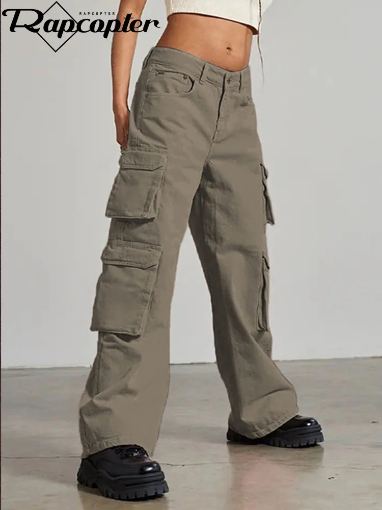 

Серые джинсы-карго Y2K с большими карманами и низкой талией, спортивные брюки, женские джоггеры, мешковатые брюки в стиле Харадзюку