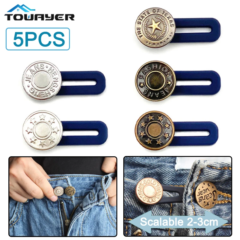 

5PCS Metal Button Extender Seamless Jeans Lengthening Waist Removable Adjustable Seamless Elastic Buttons Waistband Extender