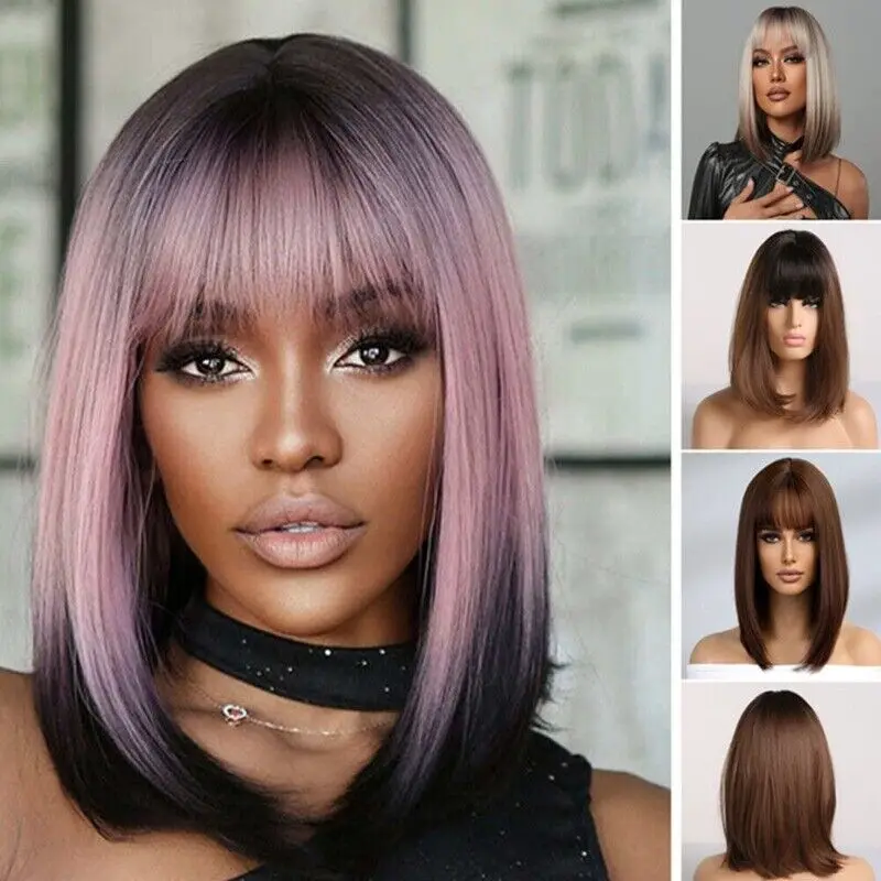 Lasdies Натуральные темно-коричневые розовые парики из синтетических волос Женский