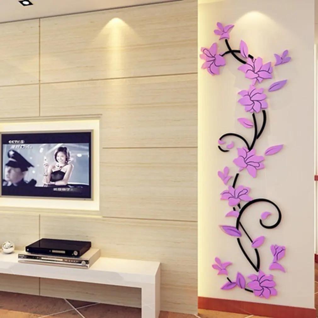 

HOT 3D Mirror acrylic flower wall stickers DIY Living Room Decals TV background Wall Decoration Wallpaper Home Bedroom Decor