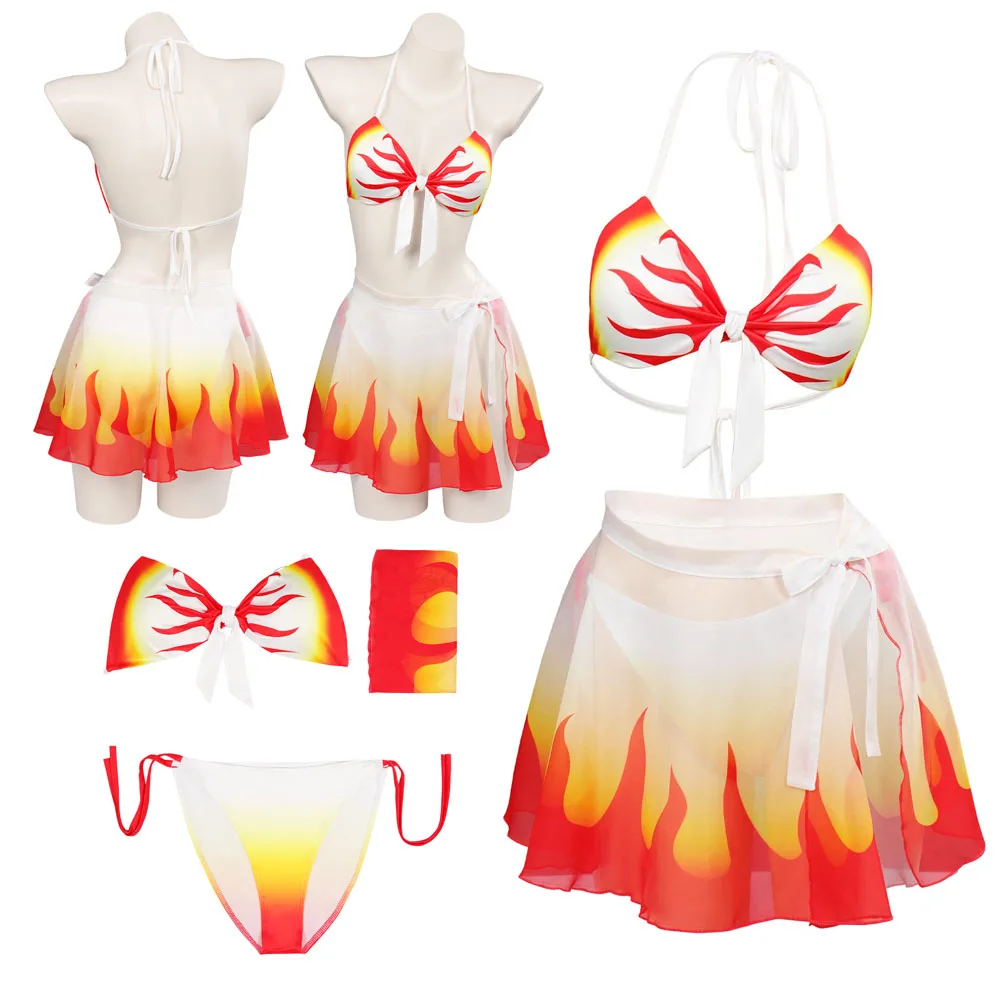 Костюм для косплея Rengoku Kyoujurou сексуальный комбинезон купальник наряды девушек на