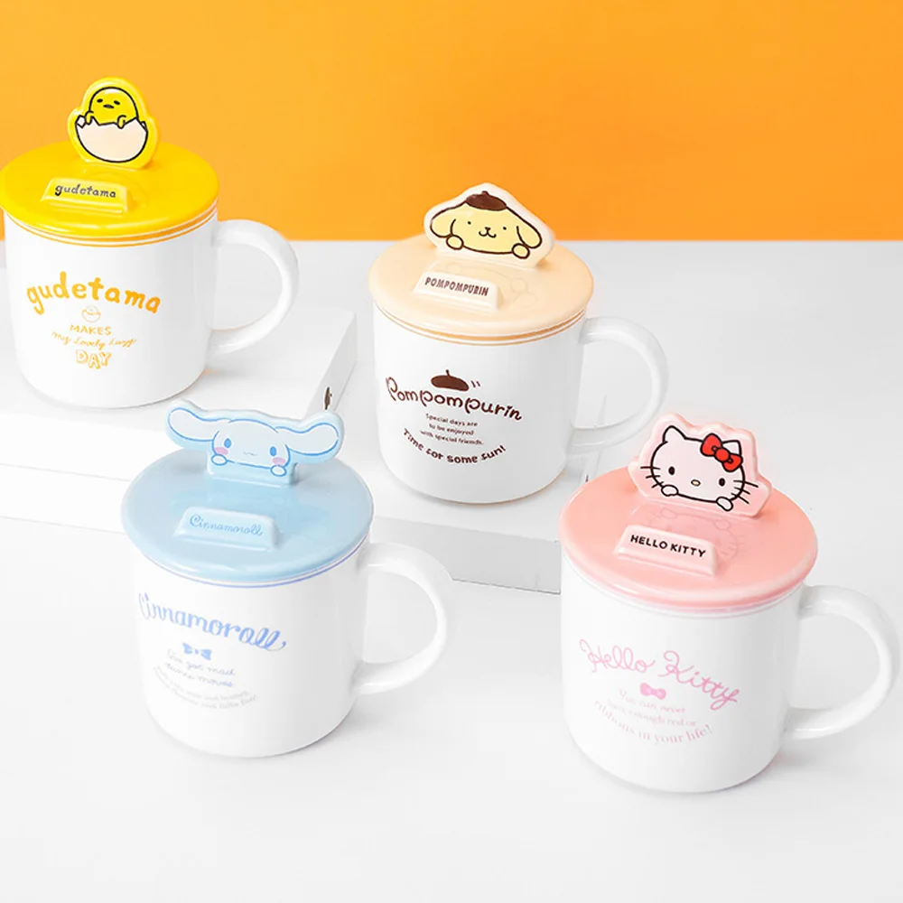 

Sanrioed Cinnamoroll My Melody Characters Lid Ceramic Mug 370Ml Anime Pattern Cartoon Mug Gift