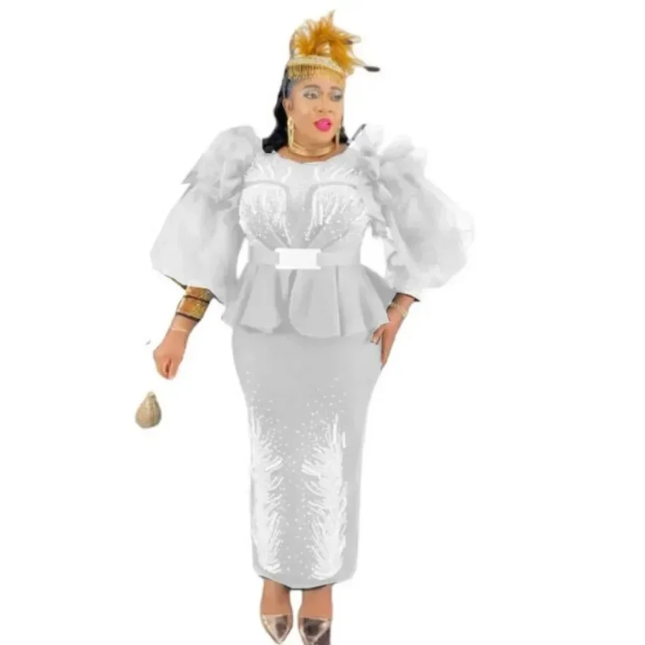 Plus Size African Party Evening Dresses for Women Elegant Autumn Long Sleeve Diamond Wedding Christmas Dress Outfits