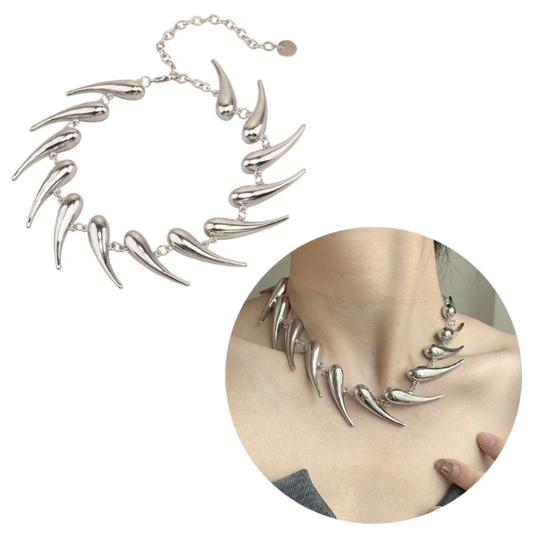 

Pepper Shape Necklace Thorny Spine Punk Cool Choker Necklace Unisex Metal Clavicle Chain Choker Couple Party Jewelry