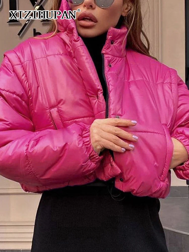 

XIZIHUPAN Casual Thick Cotton Coat For Women Stand Collar Detachable Sleeve Single Breasted Parkas Female Winter 2022 Clothing