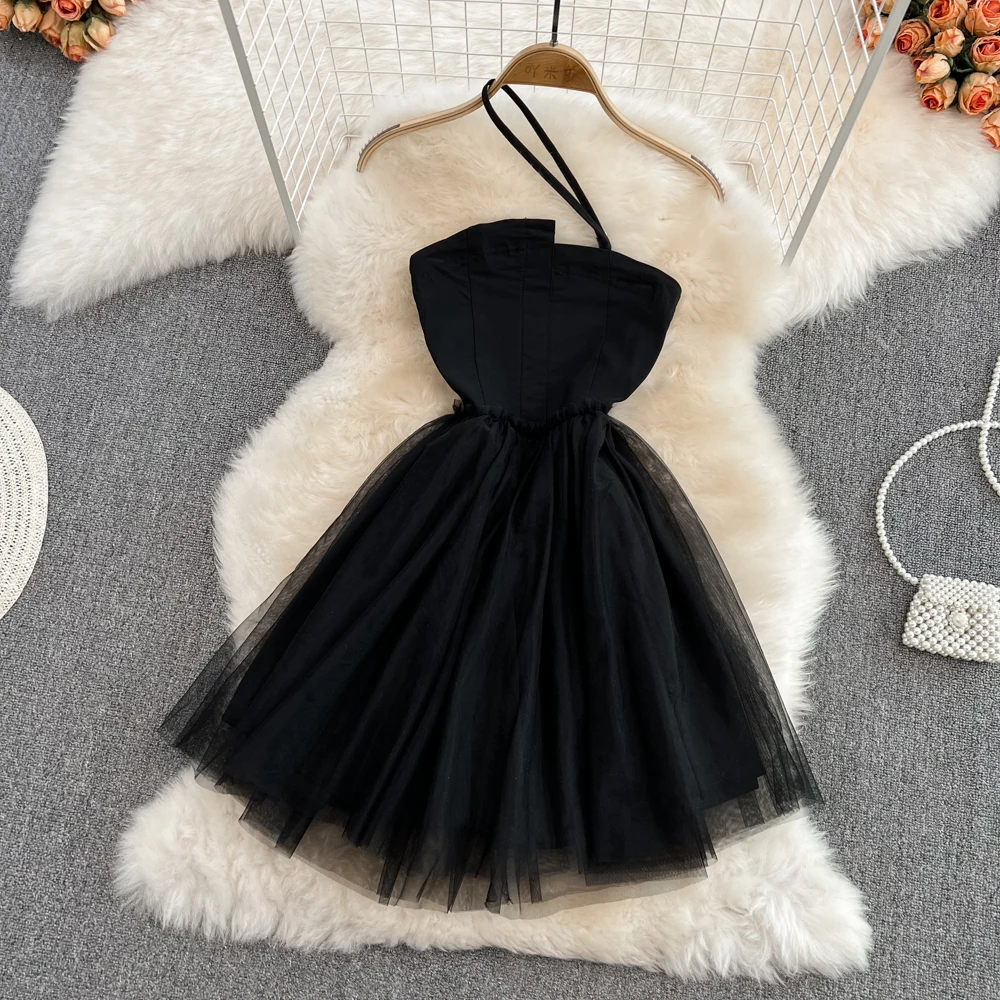 

2022 Summer Fashion High Waist Open Back Strapless Suspender Dress Small Short Waist Sleeveless A-line Dress