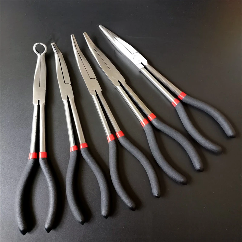

1Pc 11 Inches Long Pliers Long Needle Nose Pliers 25 Degrees 45 Degrees 90 Degrees Round Nose Pliers Steel Material
