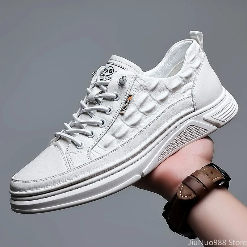 

Кроссовки мужские из натуральной крокодиловой кожи, брендовая повседневная обувь на плоской подошве, молодежные модные кеды для скейтборд...