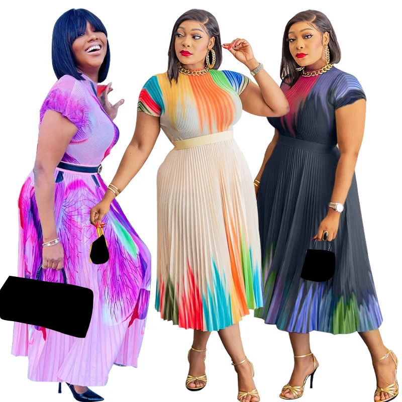 

Платье-миди Плиссированное с коротким рукавом и высокой талией