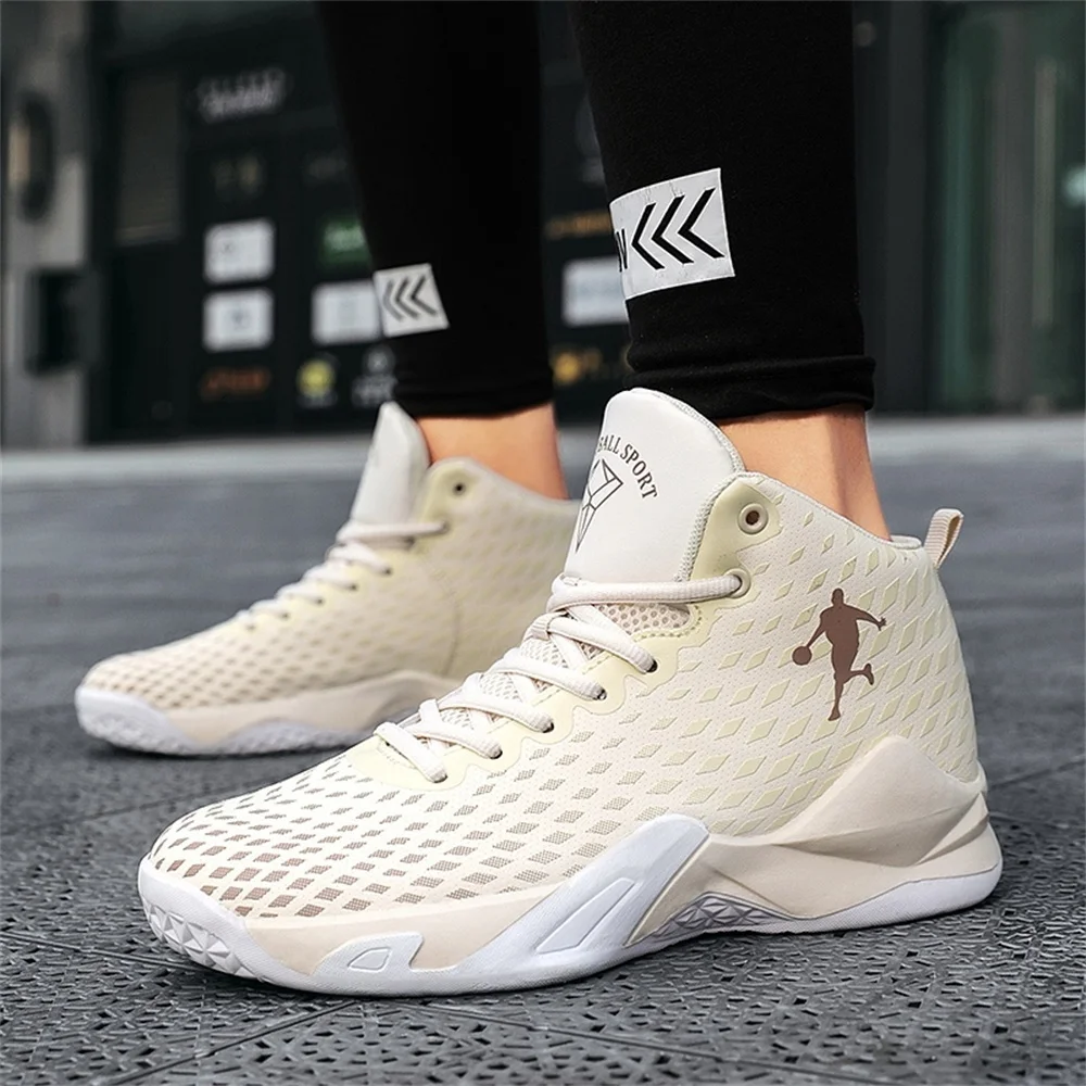 

Breathable Men's Basketball Shoes Professional Beige High Top Basketball Sneakers Man Sport Running Shoe Outdoor tenis basquete