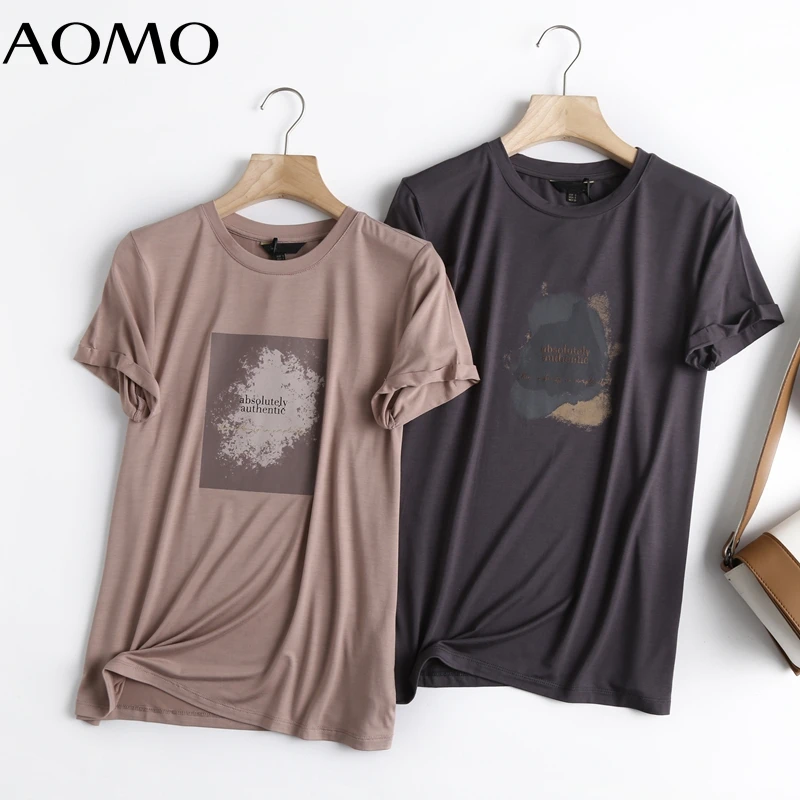 

AOMO 2021 Summer Women Print Vintage Black Cotton T Shirt Tees High Quality Ladies Casual Tee Shirt Street Wear Top 6D36A