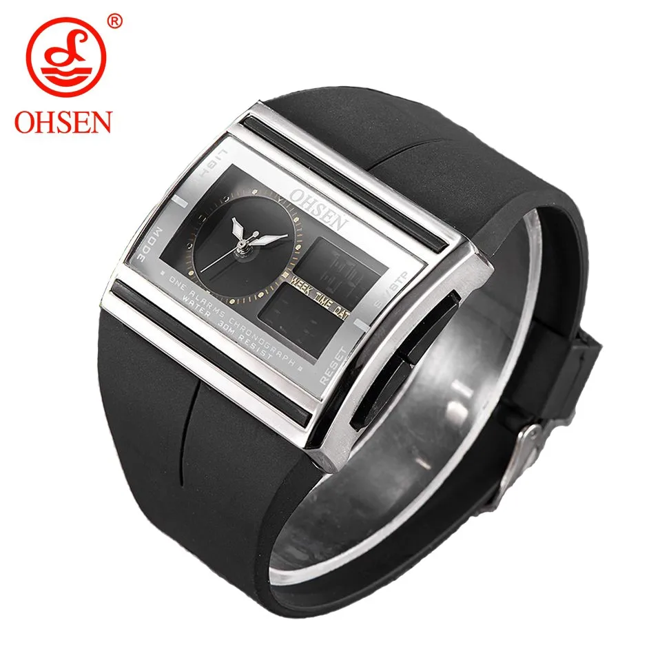 

OHSEN Sport Watches for Men Digital 50M Waterproof Quartz Men's Watch Dual Time Black Military Wristwatches Relogio Masculino