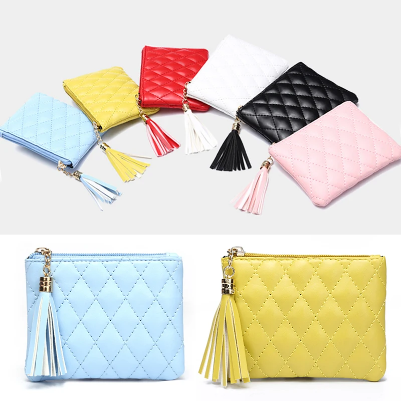 

Women PU Leather Zipper Coin Wallet Key Chain Fashion Small Purse Money Rhombic Pattern Short Change Pouch Coin Purse
