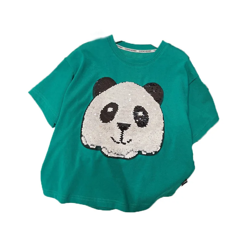 

Parent-child Clothing 2022 Summer New Tiger Panda Sequined Jacket Family Matching Mother and Daughter Short Sleeve T-shirt