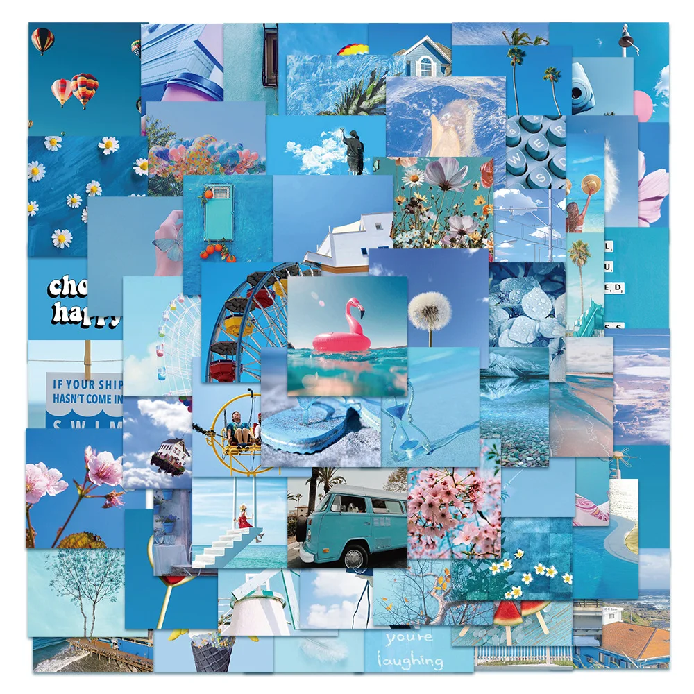 

62 шт. небесно-Голубое озеро маленькие свежие ПВХ граффити наклейки декор Скрапбукинг Аксессуары Детская наклейка телефон эстетика