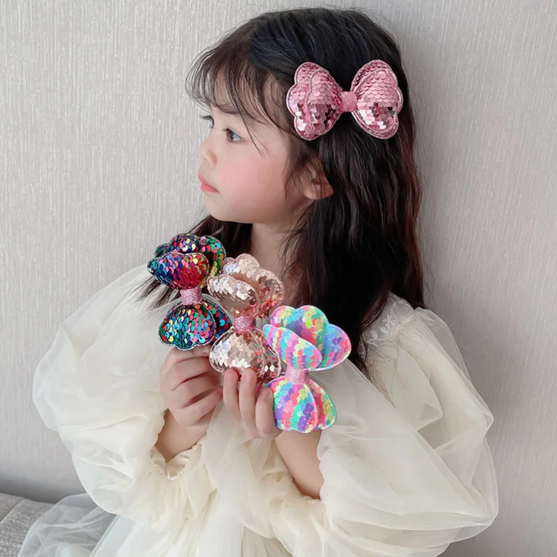 

Girls Baby Hair Pins Two-layer Bowknot Sequined Shiny Decorated Barrettes Hairpins Accessories